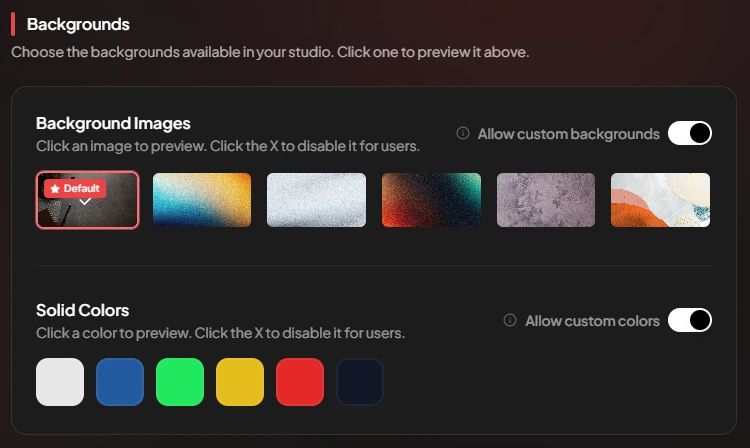 Capme brand studio with logo and background customization