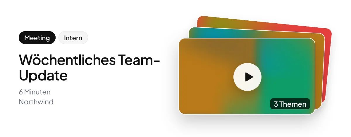 So erscheint ein Capme-Meeting-Link im Chat: „Wöchentliches Team-Update“, 3 Themen, 6 Minuten.