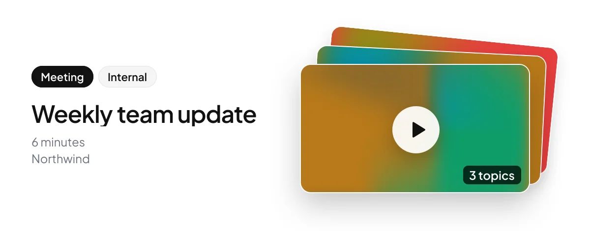 How a Capme meeting link shows up in a chat: “Weekly team update”, 3 topics, 6 minutes.